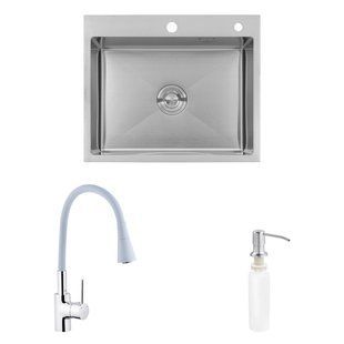 Комплект кухонна мийка Kroner Geb&uuml;rstet-6050HM + змішувач K&uuml;che-C031GRA + дозатор Spender-016 CVS29844 фото