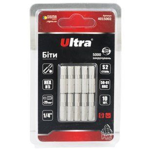 Біти HEX 5&times;25мм &frac14;" 10шт S2 (блістер) ULTRA (4015002) 4015002 фото