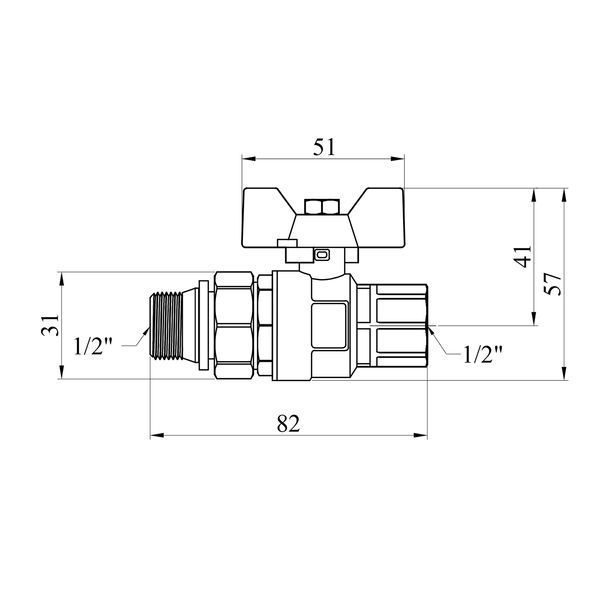 Кран-американка кульовий прямий Kroner 1/2" ВЗ PN40 метелик, нікельований CV033220 фото