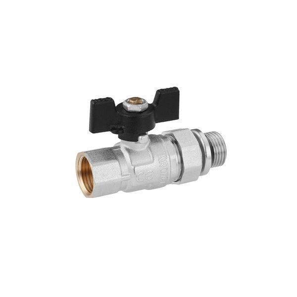 Кран-американка кульовий прямий Kroner 1/2" ВЗ PN40 метелик, нікельований CV033220 фото