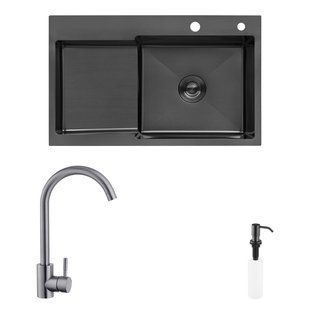 Комплект кухонна мийка Kroner Schwarze-7848RHM PVD + змішувач Edelstahl Klassisch-SCH035PVD + дозатор Spender-SCH049 CVS30120 фото