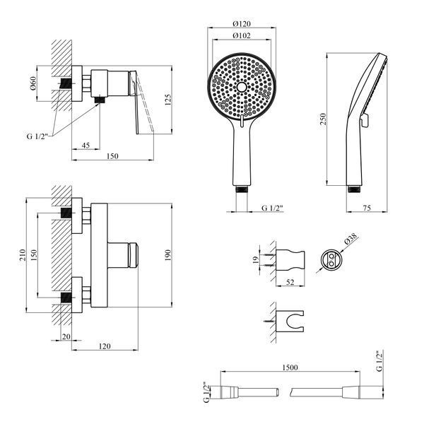 Змішувач для душу Kroner Element 211411-5301 CV035966 фото