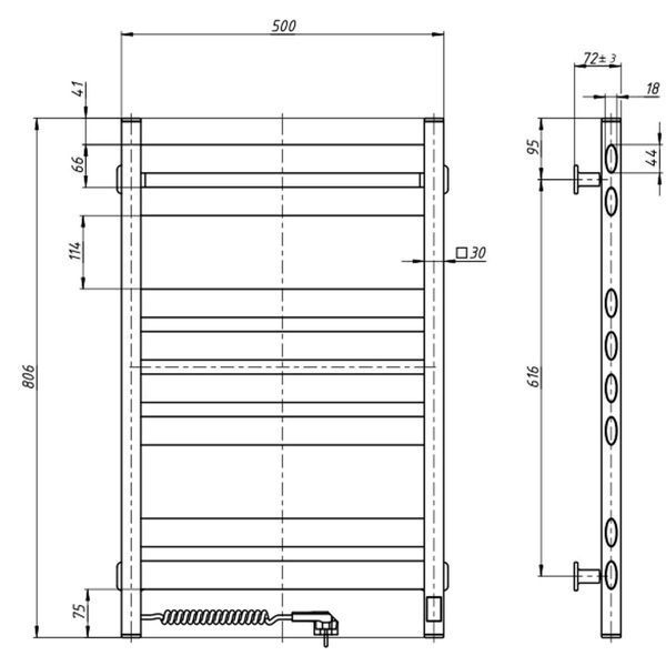 Рушникосушка Ellipse 500х800 Sensor ліва з таймером, білий оксамит 12-845153-5080 фото
