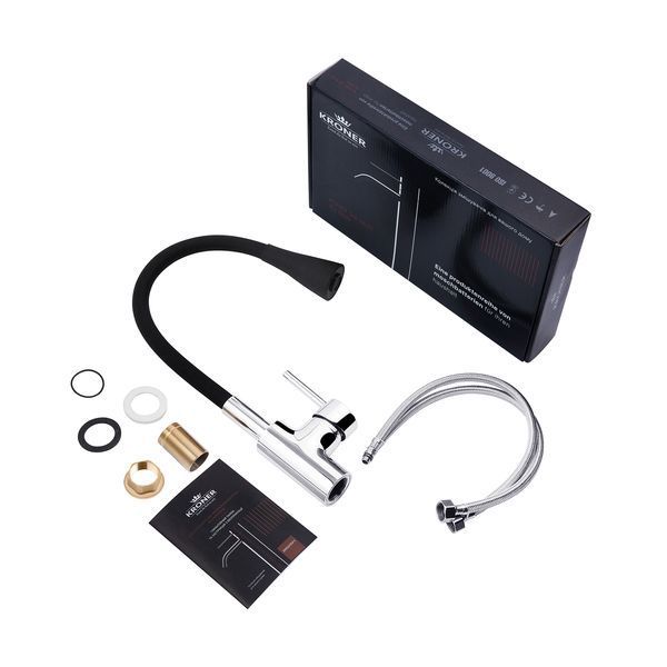 Комплект кухонна мийка Kroner Geb&uuml;rstet-6350RHM + змішувач K&uuml;che-C031BLK + дозатор Spender-ECG049 CVS30127 фото