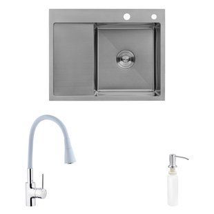 Комплект кухонна мийка Kroner Geb&uuml;rstet-6350RHM + змішувач K&uuml;che-C031GRA + дозатор Spender-016 CVS30128 фото