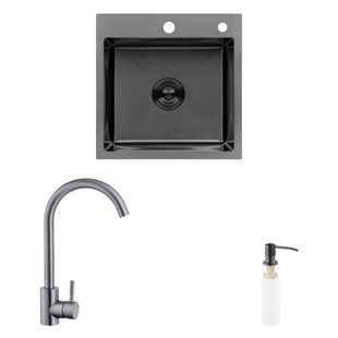 Комплект кухонна мийка Kroner Schwarze-4545HM PVD + змішувач Edelstahl Klassisch-SCH035PVD + дозатор Spender-026 CVS30136 фото