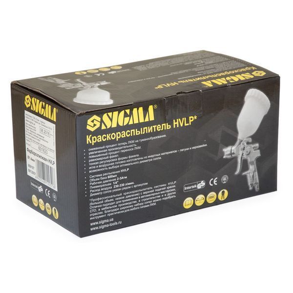 Фарборозпилювач HVLP &Oslash;1.4мм 140-280л/хв 3бар в/б (пласт) хром SIGMA (6812051) 6812051 фото