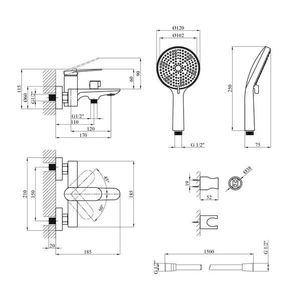 Змішувач для ванни Kroner Element 211315-0101 CV035952 фото