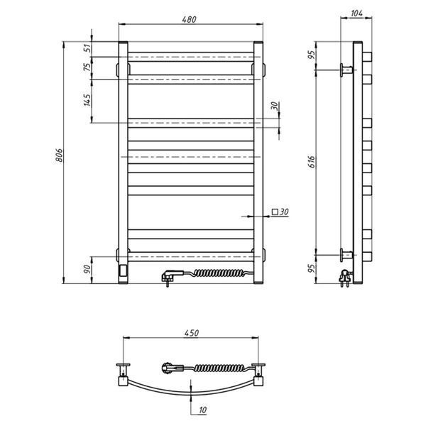 Рушникосушка електрична Navin Avalon 480х800 Sensor права, біла 12-103053-4880 фото