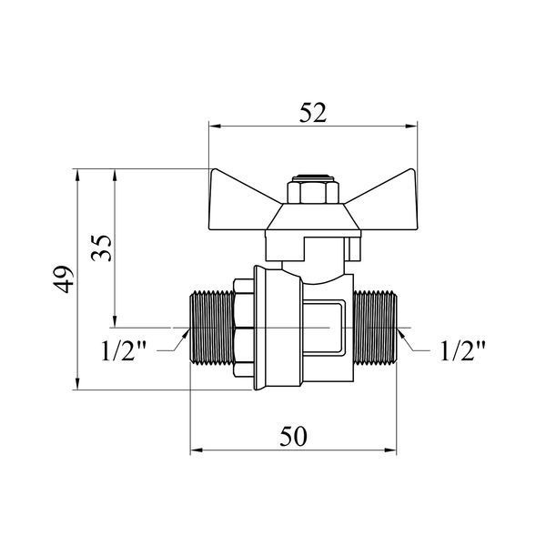Кран кульовий STA 1/2" ЗЗ PN30 метелик, латунний CV014670 фото