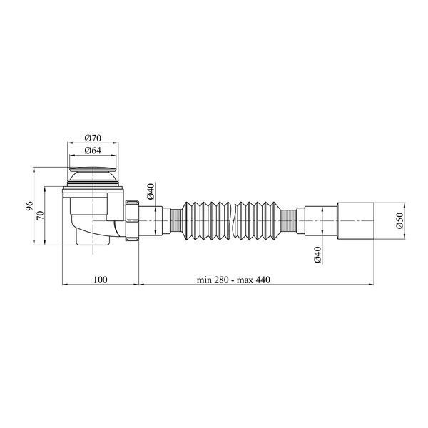 Сифон для душового піддона Kroner KRP - ST08 1 1/2"x60, D-64 з системою Сlick-Сlac, з гнучкою трубкою 40/50 мм CV032071 фото