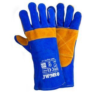 Рукавички краги зварника р10.5, клас А, довжина 35см (синьо-жовті) SIGMA (9449321) 9449321 фото