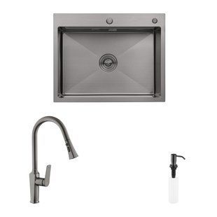 Комплект кухонна мийка Kroner Schwarze-6350HM PVD + змішувач Makon-GRP030-T + дозатор Spender-SCH049 CVS30075 фото