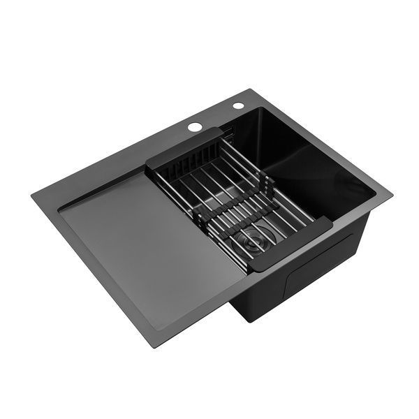 Кухонна мийка Kroner KRP Schwarze - 6350RHM PVD (3.0/1.0 мм) CV031323 фото